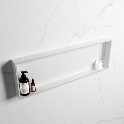 Mondiaz Easy nis 29.5x89.5x8cm voor Inbouw/opbouw 1 open vak Solid surface Talc/Linen