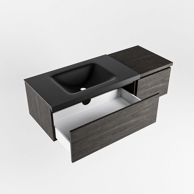 MONDIAZ BUKLA 120cm badmeubel met module 40 kleur Dark Brown met 2 lades. Wastafel CLOUD links 1 kraangat kleur Urban.