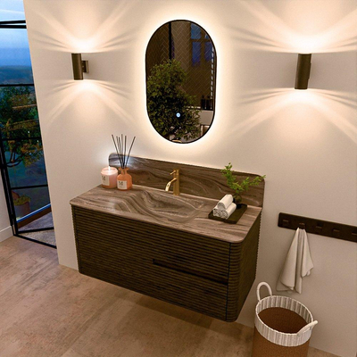 Mondiaz CIRO-DLUX Badkamermeubelset - 110x45x50cm - Solid surface wastafel Sombra - 1 wasbak Midden - 1 kraangat - 2 lades - Shadow