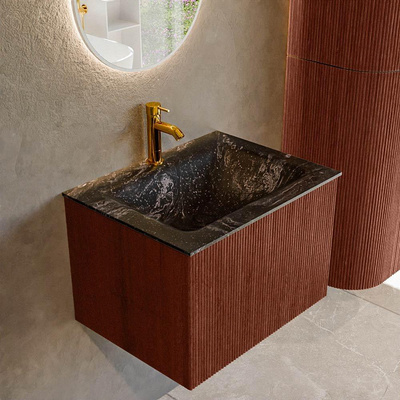 Mondiaz KURVE-DLUX Badkamermeubelset - 60x46x40cm - 1 lade - wastafel solid surface - midden - 1 kraangat - Ruby