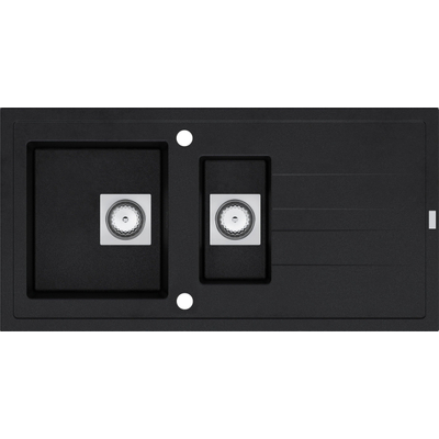 GO by Van Marcke Molto évier encastré en composite avec 1,5 bacs avec égouttoir 980 x 500 mm avec bonde manuelle carrée réversible noir