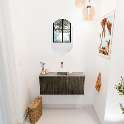 Mondiaz JOYA-DLUX Meuble de salle de bains 90cm - couleur Shadow - Vasque FAYE position Milieu Sans trou de robinet couleur Oza