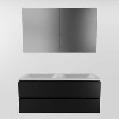 Mondiaz Aivy badmeubelset - 120x45x50cm - 0 kraangaten - 2 wasbakken talc Solid surface - Links en rechts - 2 lades - Met spiegelkast - MDF Urban