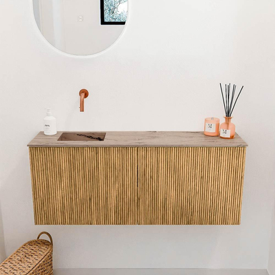 Mondiaz JOYA-DLUX 100cm toiletmeubel - kleur Oak - Wastafel FAYE positie Links Zonder kraangat kleur Arena.