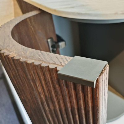 MONDIAZ KURVE-DLUX 200cm meuble de salle de bains avec module 25 Len R couleur Shadow avec 2 tiroirs et 2 portes. Vasque STOR SMALL double sans trou de robinet couleur Opalo.