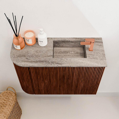 Mondiaz JOYA-DLUX 61.6cm toiletmeubel - ronding links kleur Ruby - Wastafel FAYE positie Rechts 1 kraangat kleur Oza.
