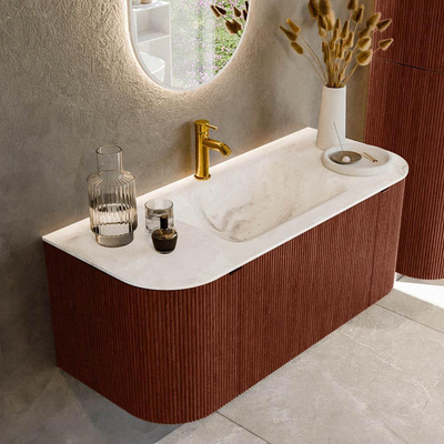 Mondiaz KURVE-DLUX Badkamermeubelset - 110x46x40cm - 1 lade - 2 deuren - wastafel solid surface - midden - 1 kraangat - Ruby