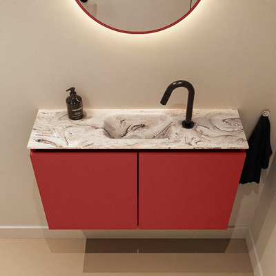 MONDIAZ TURE-DLUX Meuble de toilettes 80 cm Fire. Lavabo EDEN Glace position centrale. Avec 1 trou de robinet.