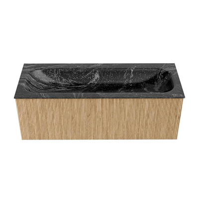 MONDIAZ KURVE-DLUX Meuble de salle de bains 120 cm couleur Oak avec 1 tiroir. Lavabo BIG LARGE central sans trou de robinet couleur Lava.