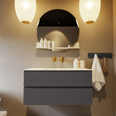 Mondiaz VICA-DLUX ensemble de meuble de salle de bain - 100cm - meuble sous-vasque gris foncé - 2 tiroirs - lavabo encastré cloud milieu - sans trous de robinet - version haute de 60cm - frape