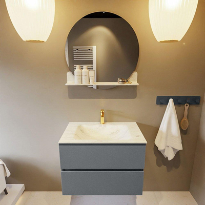 Mondiaz VICA-DLUX ensemble de meuble de salle de bain - 70cm - meuble sous-vasque plata - 2 tiroirs - lavabo encastrée cloud milieu - 1 trou de robinet - version haute de 60cm - opalo