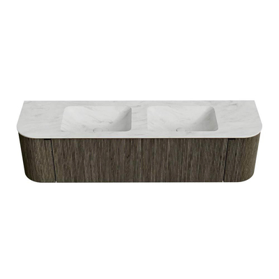 Mondiaz KURVE-DLUX Badkamermeubelset - 170x46x40cm - 1 lade - 2 deuren - wastafel solid surface - dubbel - zonder kraangat - Shadow