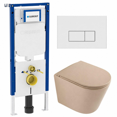 QeramiQ Dely Toiletset - 36.3x51.7cm - diepspoel - rimless - Geberit UP720 inbouwreservoir - softclose toilet zitting - mat witte bedieningsplaat - rechthoekige knoppen - mat beige