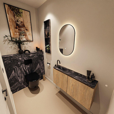MONDIAZ TURE-DLUX 100cm toiletmeubel Washed Oak. EDEN wastafel Lava positie links. Met 1 kraangat.
