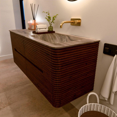 Mondiaz CIRO-DLUX Badkamermeubelset - 130x45x50cm - Solid surface wastafel Sombra - 1 wasbak Rechts - zonder kraangaten - 4 lades - Ruby