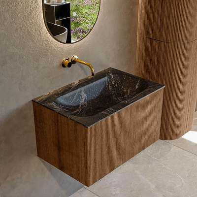 MONDIAZ KURVE-DLUX 70cm Meuble salle de bain - couleur Walnut - 1 tiroir - vasque BIG SMALL centre - sans trou de robinet - couleur Lava