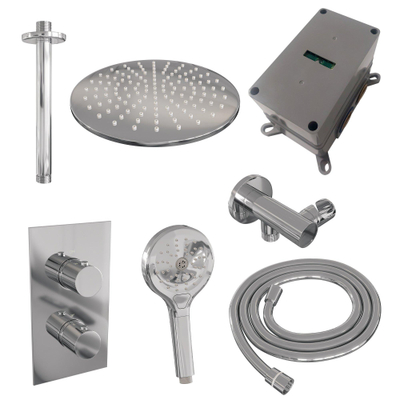 BRAUER Chrome Edition inbouw regendoucheset – Ø30 cm hoofddouche – 30 cm plafondbuis – ronde handdouche – vaste douchehouder