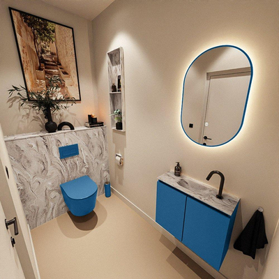 MONDIAZ TURE-DLUX Meuble toilette - 60cm - Jeans - EDEN - vasque Glace - position centrale - 1 trou de robinet
