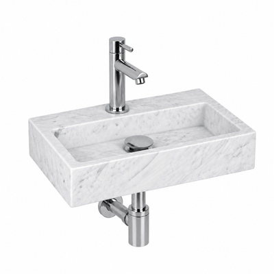 Fortifura Fuente pack lave-mains – rectangulaire – 38 x 24 x 8 cm – marbre blanc – robinet chromé