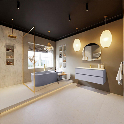 MONDIAZ VICA-DLUX Ensemble meuble de salle de bains - 110cm - sous-meuble Cale - 2 tiroirs - lavabo encastré Cloud central - 1 trou de robinet - version haute 60cm - Opalo