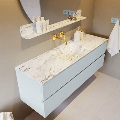 Mondiaz VICA-DLUX ensemble de meuble de salle de bain - 150cm - meuble sous-vasque argile - 2 tiroirs - lavabo encastré nuage milieu - sans trous de robinet - version haute de 60cm - glace