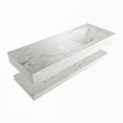 Mondiaz ALAN-DLUX Ensemble de meuble - 120cm - meuble Opalo mat - 0 tiroirs - Lavabo Cloud Opalo suspendu - vasque Droite - 1 trou de robinet