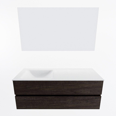 Mondiaz VICA ensemble de meuble de salle de bain - 130cm - meuble sous-vasque marron foncé - 2 tiroirs - lavabo cloud gauche - sans trous de robinet - couleur talc - miroir LED - version XL 60cm de haut