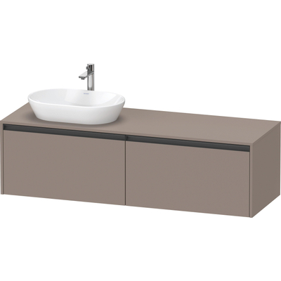 Duravit Ketho 2 meuble bas pour lavabo avec plan de console avec 2 tiroirs pour vasque à gauche 160x55x45.9cm avec poignées anthracite basalte mat
