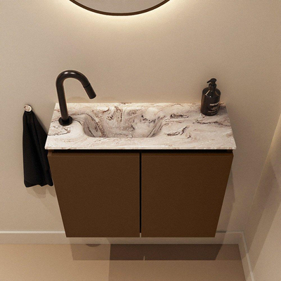 MONDIAZ TURE-DLUX Meuble de toilettes 60 cm rouille. EDEN lavabo Glace position gauche. Avec 1 trou de robinet.