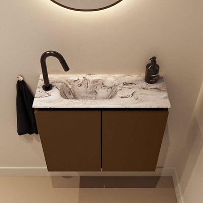 MONDIAZ TURE-DLUX Meuble toilette - 60cm - Rust - EDEN - vasque Glace - position gauche - 1 trou de robinet