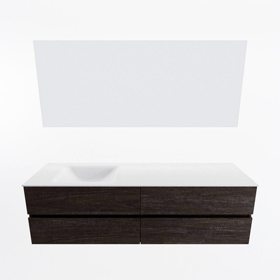 Mondiaz Vica ensemble de meuble de salle de bain - 170cm - meuble sous-vasque marron foncé - 4 tiroirs - lavabo cloud gauche - 1 trou de robinet - couleur talc - miroir LED - version XL 60cm de haut