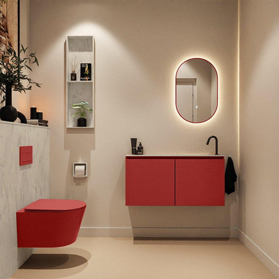 MONDIAZ TURE-DLUX Meuble toilette - 100cm - Fire - EDEN - vasque Opalo - position droite - 1 trou de robinet