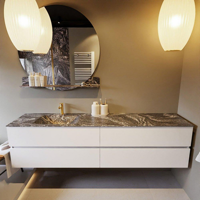 Mondiaz VICA-DLUX Badkamermeubelset - 200cm - talc - 4 lades - Inbouw wastafel CLOUD - dubbel 2 kraangaten - kleur Lava - XL versie 60cm hoog