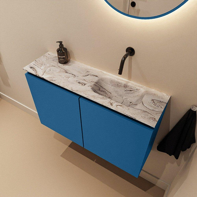 MONDIAZ TURE-DLUX Meuble WC 80 cm Jeans. Lavabo EDEN Glace position droite. Sans trou de robinet.