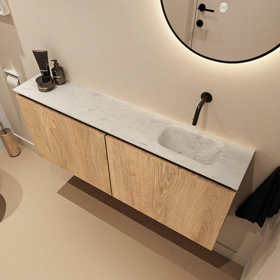 MONDIAZ TURE-DLUX meuble de toilettes 120 cm Washed Oak. Lavabo EDEN Opalo position à droite. Sans trou de robinet.
