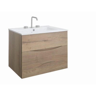 Crosswater Glide II Wastafelonderkast - 70x45x52cm - 2 lades - greeploos - softclose - windsor oak