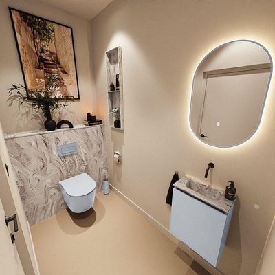 MONDIAZ TURE-DLUX Meuble WC 40 cm Clay. Lavabo EDEN Glace position au milieu. Sans trou de robinet.