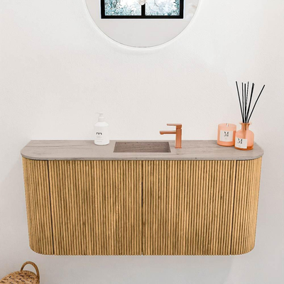 Mondiaz JOYA-DLUX 93.2cm toiletmeubel - ronding links en rechts kleur Oak - Wastafel FAYE positie Midden 1 kraangat kleur Saba.