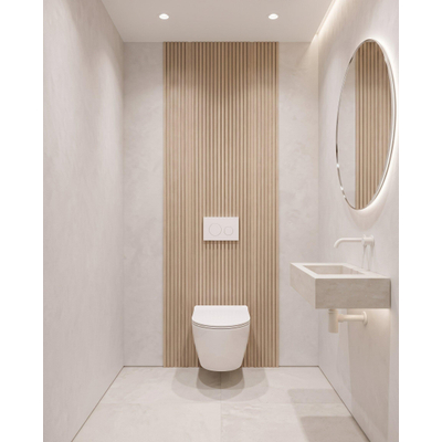 Adema Salina 2.0 Toiletset - 48.5x36x32cm - diepspoel - spoelrandloos - QeramiQ inbouwreservoir - softclose - quickrelease - toiletzitting - glans witte kunststof bedieningsplaat - ronde knoppen - wit
