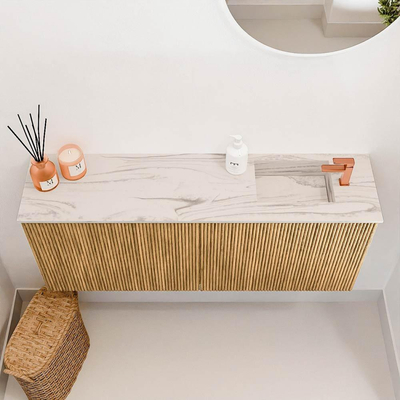 Mondiaz JOYA-DLUX 100cm toiletmeubel - kleur Oak - Wastafel FAYE positie Rechts 1 kraangat kleur Nata.