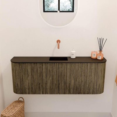 Mondiaz JOYA Meuble de salle de bains - 113,2cm - arrondi gauche et droite couleur Dusk - Vasque FAYE position Milieu Sans trou de robinet couleur Urban