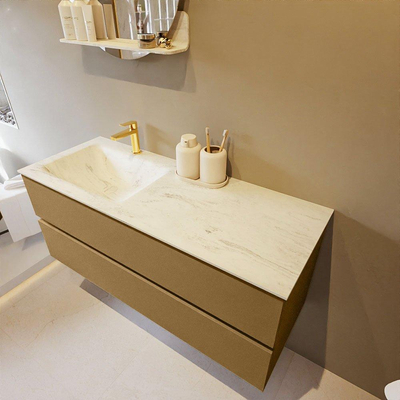 Mondiaz VICA-DLUX ensemble de meuble de salle de bain - 120cm - meuble sous-vasque oro - 2 tiroirs - lavabo encastré cloud gauche - 1 trou de robinet - version haute de 60cm - opalo