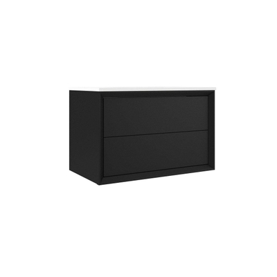 Saniclass Prime Core Meuble de salle de bain - 80x50x45cm - 1 vasque ovale en céramique blanc - 1 trou de robinet - 2 tiroirs - miroir rectangulaire - noir mat