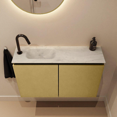 MONDIAZ TURE-DLUX Meuble toilette - 80cm - Oro - EDEN - vasque Opalo - position gauche - 1 trou de robinet