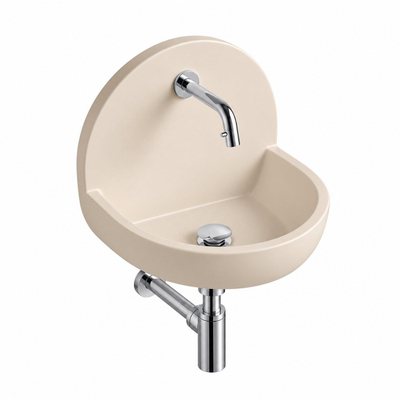 Saniclass Fuente pack lave-mains – demi-rond – 46,5 x 35 x 43,2 cm – Solid Surface crème – robinet chromé
