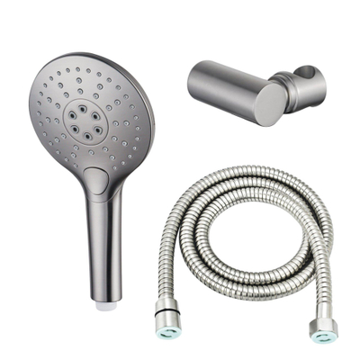 Fortifura Calvi Handdoucheset - diameter 12cm - rond - 3 straalsoorten - met houder - met anti twist - slang - 150cm - PVD - geborsteld RVS