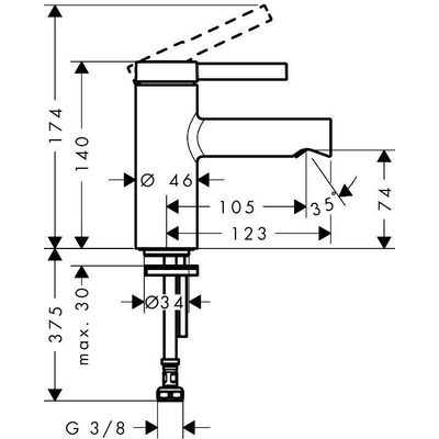 Hansgrohe Zesis S toiletkraan 70 met rechte greep voor koud water of vooraf ingestelde temperatuur zonder afvoer mat zwart