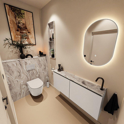 MONDIAZ TURE-DLUX Meuble de WC 120 cm Linen. Lavabo EDEN Glace position à droite. Avec 1 trou de robinet.