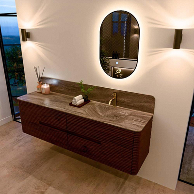 Mondiaz CIRO-DLUX Meuble de salle de bains - 170x45x50cm - Plan vasque solid surface Oza - 1 vasque à droite - 1 trou de robinet - 4 tiroirs - Ruby