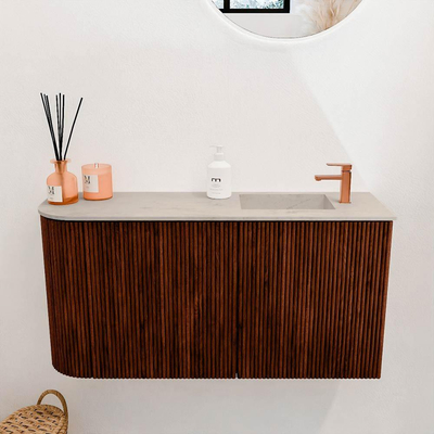 Mondiaz JOYA-DLUX 81.6cm toiletmeubel - ronding links kleur Ruby - Wastafel FAYE positie Rechts 1 kraangat kleur Opalo.